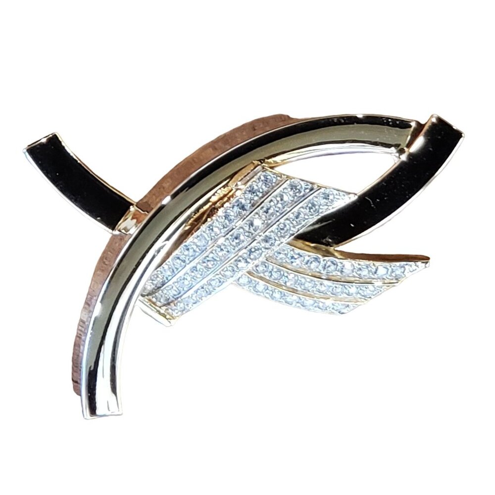 RARE Rhinestone Crystal AIDS Ribbon or Ichthys Fish Christian Pin Brooch Gold Pl - Picture 14 of 15